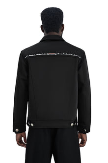 Midnight Glow Silk Jacket | Premium Black Silk Satin Pearl & Crystal Embellished