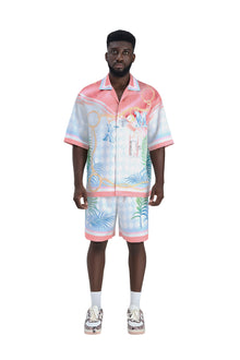 Miami Dice Silk Shorts | Premium Printed Taffeta Luxury Navy Blue Maximalist Tropical