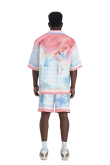 Miami Dice Silk Shorts | Premium Printed Taffeta Luxury Navy Blue Maximalist Tropical