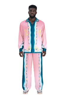 The Fancy Duke Long-Sleeve Silk Shirt | Decadent Printed Silk Taffeta Cuban Collar Jeweled Beetle