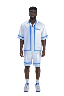 K Mania Blue Silk Shorts |  High-End Printed Silk Monogram Design