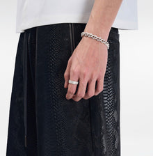 Cross Leather Shorts | Black Pythonskin Embossed Faux Leather Streetwear